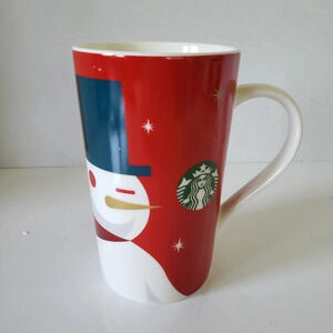 Starbucks 2012 Winking  Snowman Tall 16 oz Ceramic Coffee Mug.